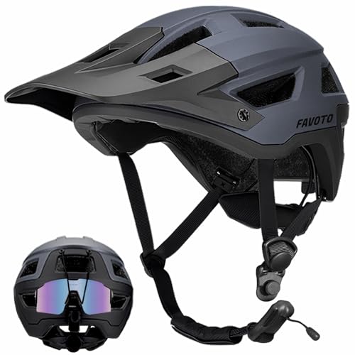 Favoto Mountainbike Fahrradhelm mit Schirm Leicht - Doppelte Inmould Technologie MTB Helm für Damen Herren Rennradhelm L(59-61cm) Verstellabr Grau