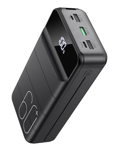 PDBEST 60000mAh Power Bank, 22,5W Powerbank USB-C Schnellladefunktion Externe Akku mit 4 Ausgänge und 2 Eingänge, kompatibel mit Smartphone, Tablets, Tablet usw Schwarz