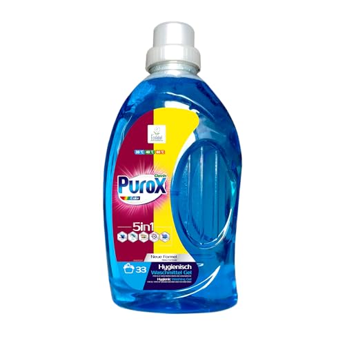 PUROX COLOR Flüssigwaschmittel (33 Waschladungen) – Gel für farbige Textilien, entfernt Flecken, vollständig ausspülbar, umweltfreundlich, schützt vor Kalkablagerungen, 1 l