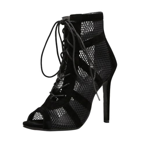 Heels Dance Class Bootie Sandalen Damen - High Heels Pumps Sexy Schwarz Mesh Stiletto High Heels High Heels Stiefeletten Schnüren Sandalen Mit Fischmaul Tanzschuhe Mode Sandaletten Pole Dance Schuhe