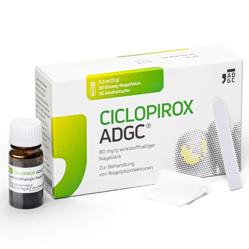 CICLOPIROX ADGC® 80mg/g 3,3ml - wirkstoffhaltiger Nagellack zur effektiven Behandlung von Nagelpilz - Set mit 30 Einwegpfeilen & Alkoholtupfern - leichte Anwendung - transparent & wasserfest