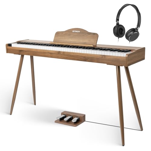 STRICH Digitalpiano 88 Tasten, Hammermechanik-Tastatur in voller Größe, E-Piano mit Ständer, 25W×2 Lautsprecher, unterstützt USB-MIDI & kabellose Verbindung, Modell SDP-300S(Walnussholz)