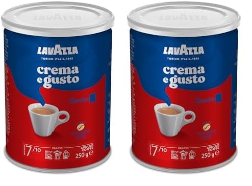 Lavazza, Crema e Gusto Classico, Gemahlener Kaffee, für Mokka-Kanne oder Filterkaffee, Runder & Einladender Geschmack, Intensität 7/10, Würzige Aromanoten, Arabica & Robusta, Dunkle Röstung, 250 g
