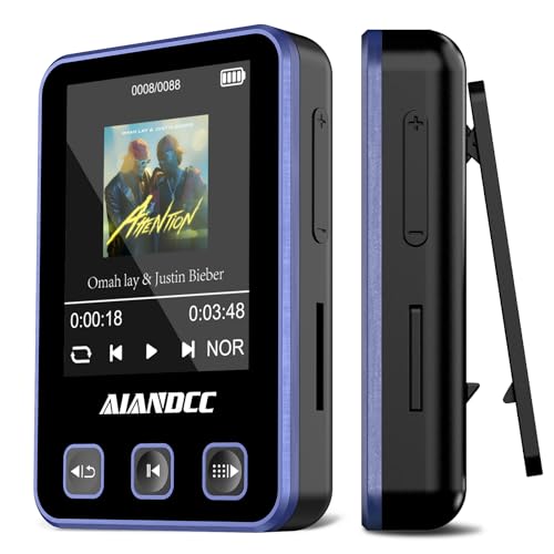 MP3 Player Bluetooth 5.3 mit Sport Clip und Sportarmband, mp3-player mit 1,77 Zoll TFT Farbbildschirm, Mp3 Player mit Kopfhörer, Unterstützt bis 128GB SD Karte, Violett