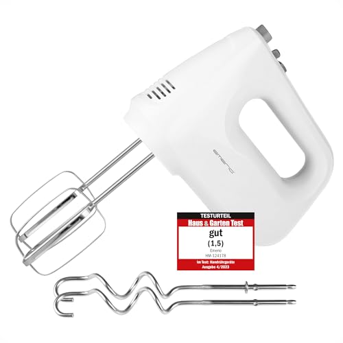 EMERIO elektrischer Handmixer Handrührer Mixer Handrührgerät mit 250 Watt 6 Geschwindigkeiten & Turbotaste extra lange Schneebesen + Knethaken aus Edelstahl (geschirrspülgeeignet) BPA-frei HM-124178