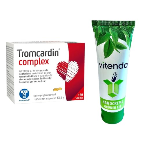 vitenda Set: Mikronährstoff-Tabletten für das Herz mit Tromcardin complex, Kalium Magnesium Coenzym Q10, 1x120Stk – inkl. vitenda Handcreme