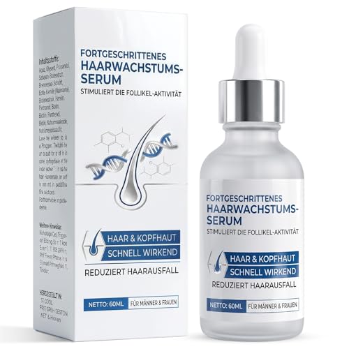 Haarwachstum Serum, Hochwirksames Mittel gegen Haarausfall mit Biotin & Natürlichen Extrakten – Reaktiviert Haarfollikel & Fördert Volleres Haar – Für Damen & Herren-60ml