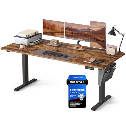 SONGMICS Höhenverstellbarer Schreibtisch elektrisch, 180 x 80 cm, stufenlos verstellbar, Memory-Funktion mit 4 Höhen, vintagebraun LSD138K01