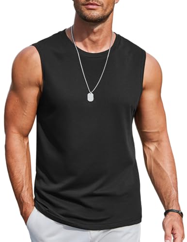 COOFANDY Herren Tank Top Muskelshirt Ärmelloses Shirt Fitness Achselshirt Unterhemd Funktionsshirt Sport Gym T-Shirt Schwarz L