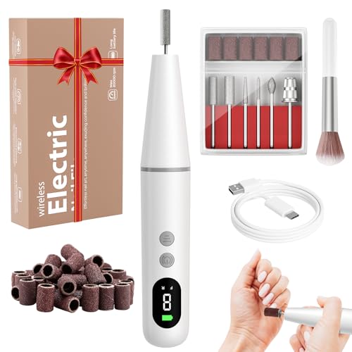 Nagelfräser für Gelnägel, Elektrische Nagelfeile, 20000 u/Min Fräser Nägel Maniküre und Pediküre Set Elektrisch, Professionell Nail Drill für Semi Permanent, Acrylnägel, Nagelformen (Weiß)