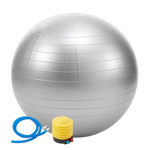 ARATERVIO Gymnastikball 65cm Anti-Burst Fitnessball aus PVC – Rutschfester Sitzball für Yoga, Pilates, Schwangerschaft, Balance Training & Home Gym, Gym Ball mit Pumpe für Damen und Herren (Silber)