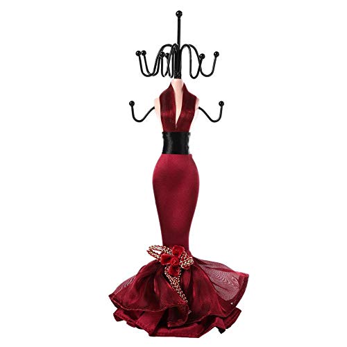 Pongnas Schmuckständer, 4 Stück Anhänger Halskette Ohrringe Armband Ring Schuhe Kleid Schmuck Modell Display Stand (weinrot)(Wine red small model)