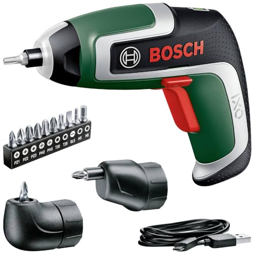 Bosch Home and Garden Bosch Akkuschrauber IXO (7. Generation; 3,6V; 2,0Ah; 5,5Nm; Set inkl. Winkel- und Exzenter-Aufsatz; mit Mikro-USB-Kabel; schraubt bis zu 190 Schrauben; in Aufbewahrungsbox)