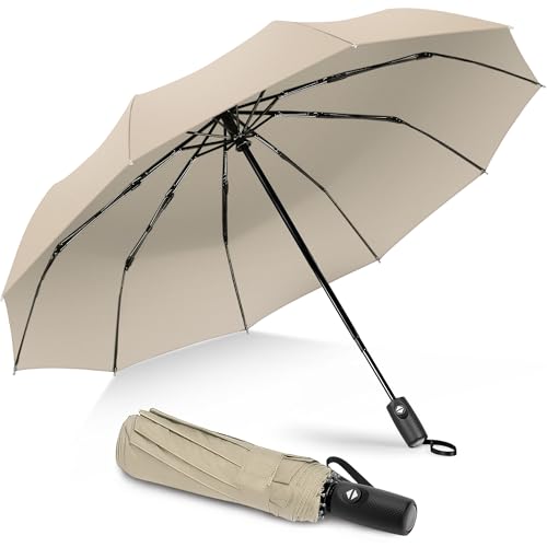 ZOMAKE Regenschirm sturmfest – klein & 114 cm großer Taschenschirm, leicht & kompakt, windsicher mit Auf-Zu-Automatik und robustem Fiberglasgestell – für Damen und Herren, Alltag & Reise(Cream)