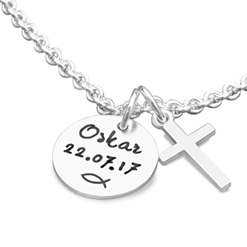 Taufkette mit Gravur Junge MEINE TAUFE KREUZ 925 Silberkette Geschenk Taufe personalisiert Taufgeschenk Kreuzkette
