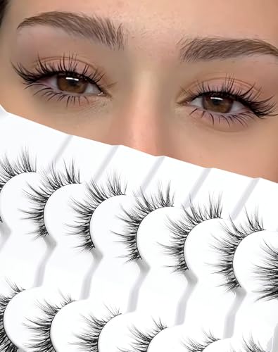 Jiocolor Natürliche Wimpern, die wie Extensions aussehen, Strip-Lashes, Natürlicher Look, Dünner Band, Wispy Wimpern 13mm Cat-Eye Falsche Wimpern, Foxy Eye Wimpern 12 mm, 7 Paare S10