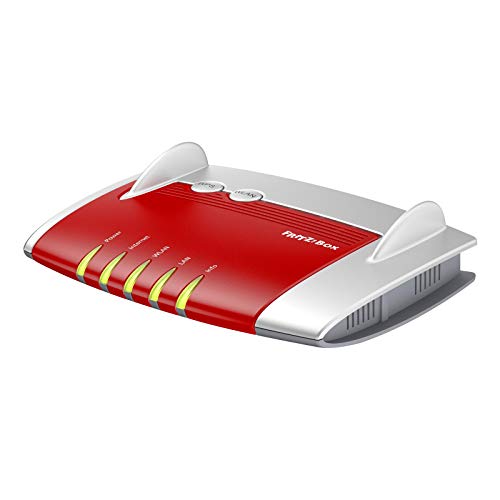 AVM FRITZ!Box 4020 WLAN-Router (für den Betrieb an einem Modem am Kabel-/DSL-/Glasfaser-Anschluss, WLAN N, 450 MBit/s (2,4 GHz) 4 x Fast-Ethernet, Mediaserver, deutschsprachige Version) rot/weiß