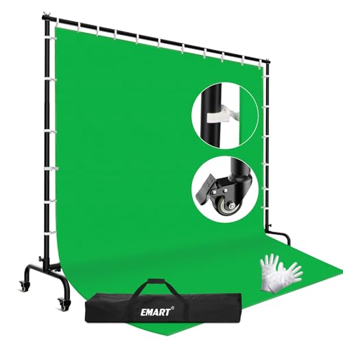 EMART Greenscreen mit Ständer 2,1 x 3 M, Verstellbarer Hintergrund Ständer mit Rädern für Banner, Fotografie, Partys, Geburtstage und Live-Streams