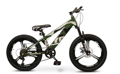 Cyclux 20 Kinder-Mountainbike – Army Green – Shimano 7-Gang – Scheibenbremsen vorne & hinten – Gefederte Gabel – Mag Wheels – Für Kinder 5–8 Jahre