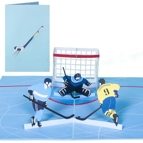 Sweetpopup® 3D Pop Up Karte Eishockey Spiel – Glückwunschkarte für Eishockeyspieler & Fans – Handgefertigte Geburtstagskarte Sport / 030