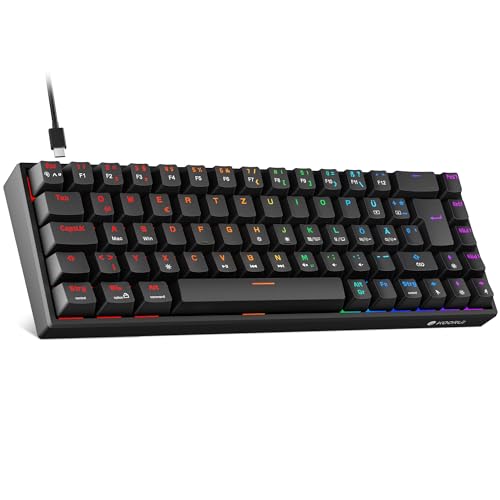 KOORUI Mechanisch Tastatur, 60% Gaming Tastatur mit 12 Tasten Multifunktionstaste USB Kabel Volles Tasten-Rollover Deutsches Layout QWERTZ für Windows MacOS Linux- Rotem Schalter, Schwarz