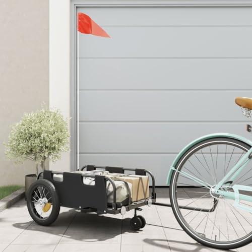 Willood Fahrradanhänger Lastenanhänger Fahrrad Transportanhänger Anhänger Schwarz Oxford-Gewebe und Eisen 123 x 52.5 x 33 cm