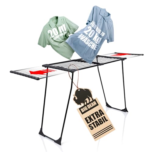 BigDean Wäscheständer ausziehbar 20M Trockenfläche Wäscheständer XXL schwarz mit Klemmen für kleine Wäschestücke