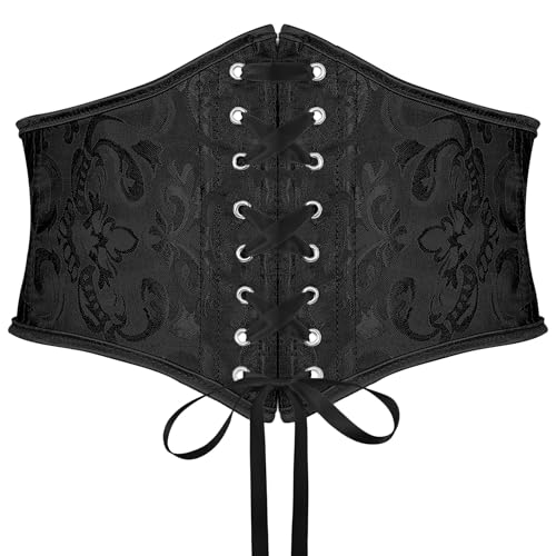SUOSDEY Jacquard Korsettgürtel für Damen, breiter Korsettgürtel zum Schnüren für Kleid Halloween kostüm schwarz
