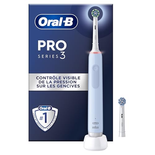 Oral-B PRO 3 3000 Elektrische Zahnbürste/Electric Toothbrush, 2 CrossAction Aufsteckbürsten, mit 3 Putzmodi und visueller 360° Andruckkontrolle für Zahnpflege, Geschenk Mann/Frau, blau