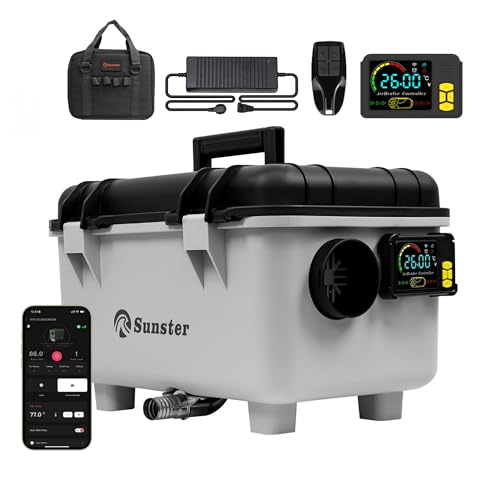 Sunster 8KW Dieselheizung, 230V AC & 12/24V DC Tragbare Diesel Standluftheizung mit APP & EU Adapter, Automatik-Start-Stopp, für LKW Wohnmobile Camper Boote Zelte