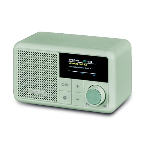MEDION S66822 Tragbares Mini DAB+ Radio mit Bluetooth (Akku mit bis zu 6,5 Stunden, klein, dimmbares Farbdisplay, Teleskopantenne, Sleeptimer, Wecker, Snooze, AUX, USB-C) grün