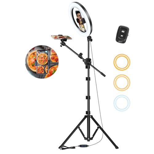 Ringlicht mit Stativ, LUXSURE 10,5” Overhead Stativ Handy mit Ringlicht, Licht mit 2 Handyhalter & Bluetooth-Fernbedienung, Dimmbares LED Ringlicht für TikTok, YouTube, Livestreams,Vlogs,Kochen,CRI>95