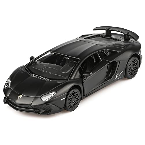 TOKAXI 1/36 Maßstab Lamborghini Aventador LP750-4 SV Diecast Modellautos, Rückziehfahrzeuge Spielzeugautos, Autos Geschenke für Jungen und Mädchen (Matt Schwarz)