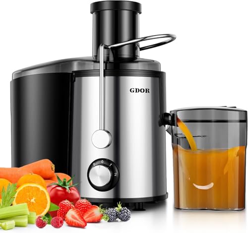GDOR Entsafter 800W Entsafter Gemüse und Obst aus Edelstahl 76mm Großem Mund juicer 3 Geschwindigkeitsstufen Juicer Machine Schnelles Entsaften Zentrifugaler Leicht zu Reinigen mit Bürste BPA-frei