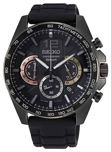 Seiko Herren-Uhr Quarz Edelstahl mit Silikonband SSB349P1, Schwarz
