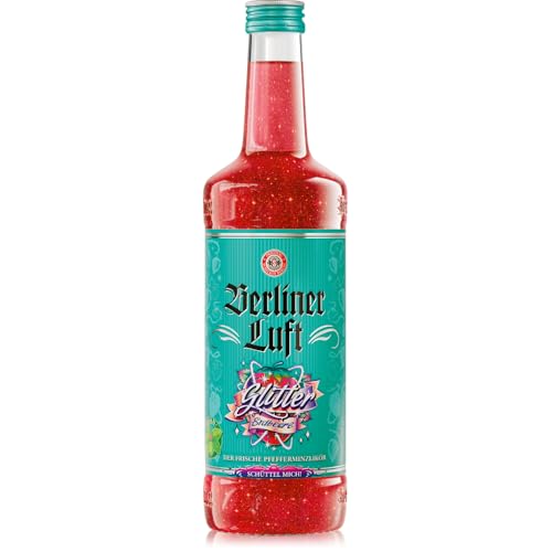 Berliner Luft Glitter Erdbeere | Kultiger Pfefferminzlikör mit Erdbeergeschmack und Glitzer | Minze & Erdbeere | Vegan & glutenfrei | Made in Berlin | 18% Vol. | 0,7L