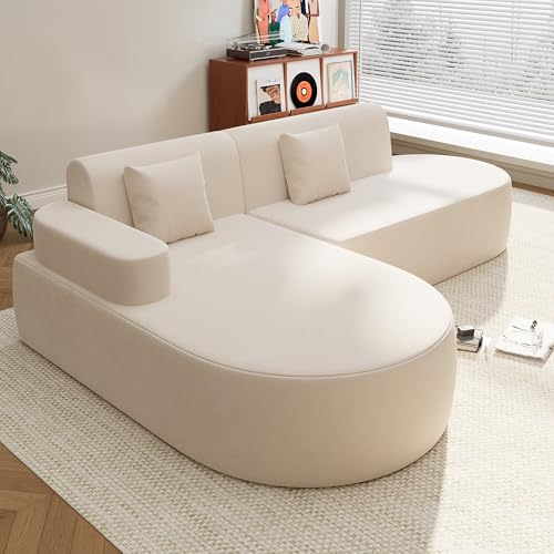 AVAWING Ecksofa, Pure Foam Installation-Free Eckcouch, Sofa L Form Wohnzimmer, Beige Linke Armlehne