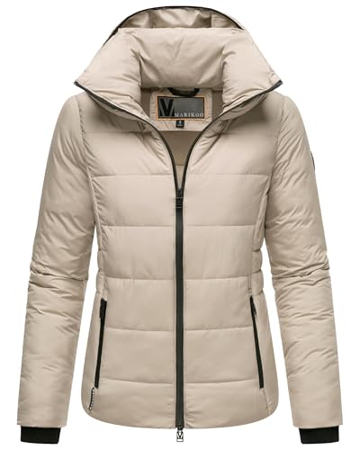 MARIKOO Basic Damen Steppjacke kurz mit Kapuze Radaa 16 Taupe Grey Gr. S