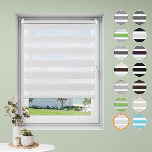 Doppelrollo klemmfix ohne Bohren B90 x H200cm-Stoffbreite 86cm Weiß Rollos für Fenster Fensterrollo innen ohne Bohren Klemmrollo Rollo Springrollos Sonnenschutz & Sichtschutz
