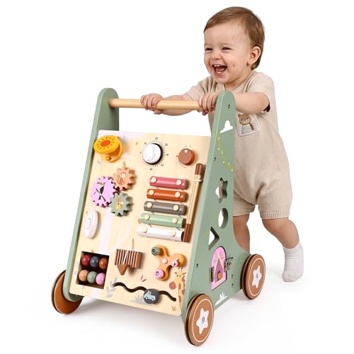 Highbird Lauflernwagen Holz, Montessori Lauflernspielzeug, Baby Lauflernhilfe Holz mit gummierten Holzrädern für Mädchen & Jungen ab 1 Jahr, Motorische Fähigkeiten und Regt die Kreativität an