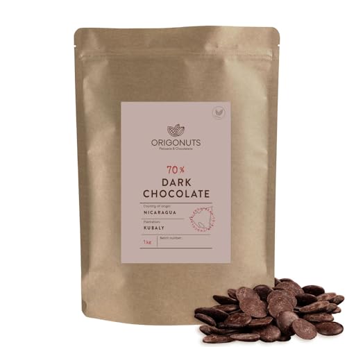 ORIGONUTS, Schokodrops, Bitterschokolade zum Schmelzen - Leicht zu Dosieren und Aufzulösen - Basis für Kuchen, Cremes, Desserts, Eiscreme, Dubai-Schokolade - Nikaragua 70%, 1kg