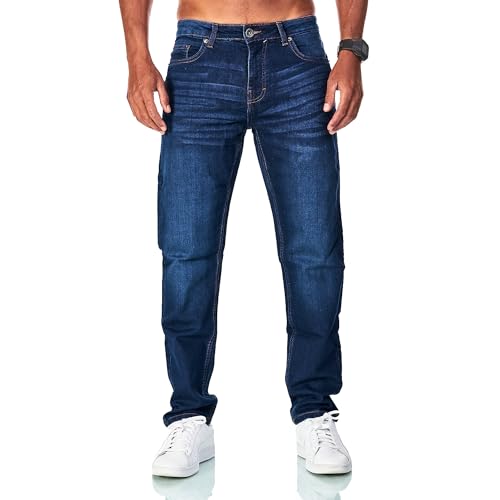JEEL Herren Sweat-Jeans - Regular-Fit Straight-Cut - Stretch Washed Denim-Look - Jeans-Hose 01-Navy 40W / 32L