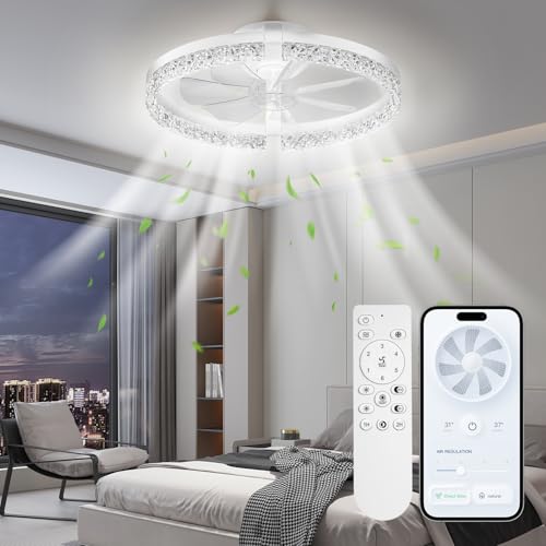 Deckenventilator mit Beleuchtung mit App und Fernbedienung Timer, 3000K-6500K Dimmbare und 6 Geschwindigkeiten, Deckenlampe mit Ventilator, Deckenventilatoren mit Beleuchtung für Wohn,Schlaf (Weiß)