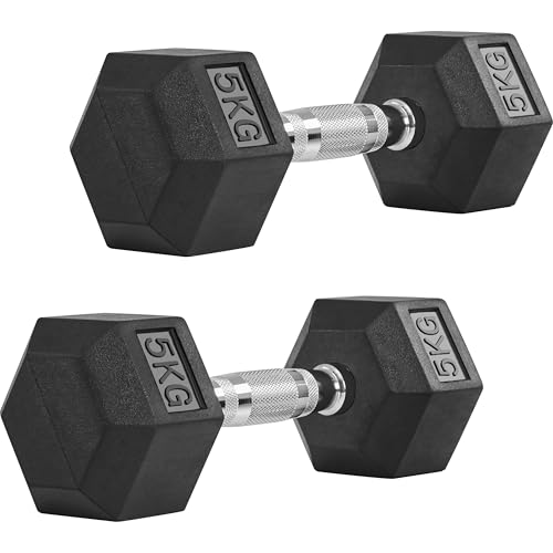 Yaheetech 2er-Set Kurzhanteln 5 kg Hexagon Hanteln Gummiummantelt & Bodenschonend Sechseckige Anti-Rutsch-Hanteln für Ganzkörpertraining im Heim-Fitnessstudio