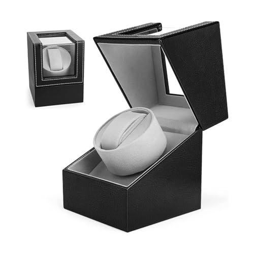 Automatische Uhrenbeweger Box, luxuriöser Uhrenwender mit leisem Motor für Automatische Uhr, Single PU Leder Uhrenbeweger Kollektor Vitrine Uhrengehäuse, Batteriebetrieb oder Netzteil (#4)