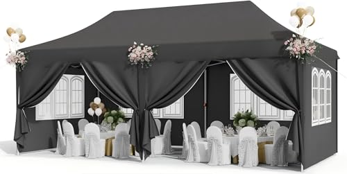 Pavillon 3x6 Wasserdicht Stabil Winterfest mit 6 Seitenwänden,Faltpavillon Höhe Verstellbar,partyzelt Pavillion UV Schutz 50+,Gartenpavillon Faltzelt (Grau)