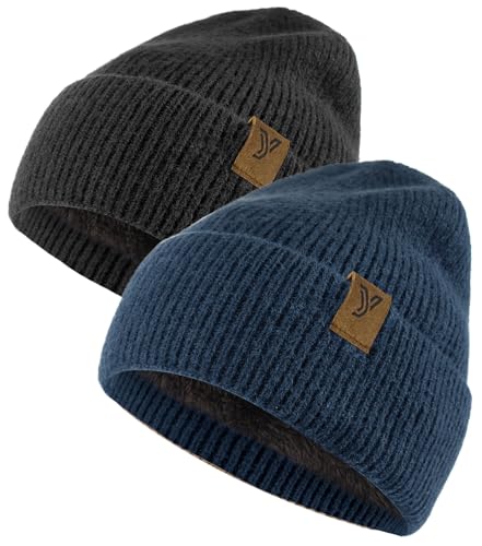 HOTSAN Beanie Mütze Herren Winter, Warme Unisex Wintermütze Strickmütze Dehnbare Weiche Wollmütze mit Bündchen und Dickem Warmem Futter Geschenk für Freundin männer Frauen
