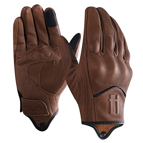 Harssidanzar Herren Vollfinger Ziegenleder Leder Touchscreen Motorradhandschuhe GM028E,Satte(Upgrade),Größe L