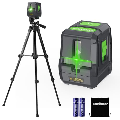 Enventor Kreuzlinienlaser Grün, Laser Wasserwaage, Selbstnivellierend Linienlaser, Vertikale/Horizontale Laser mit Magnethalterung 360°, IP54, Schutztasche & 2 * AA Batterien, 1 x Stativ ﻿