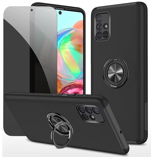 Dechyi Sichtschutz hülle für Samsung Galaxy A71 4G Schwarz Handyhülle mit Anti-Spähen aus gehärtetem Glas Displayschutzfolie mit Ringhalterung stoßfest, Kratzfest strapazierfähig Schutzhülle